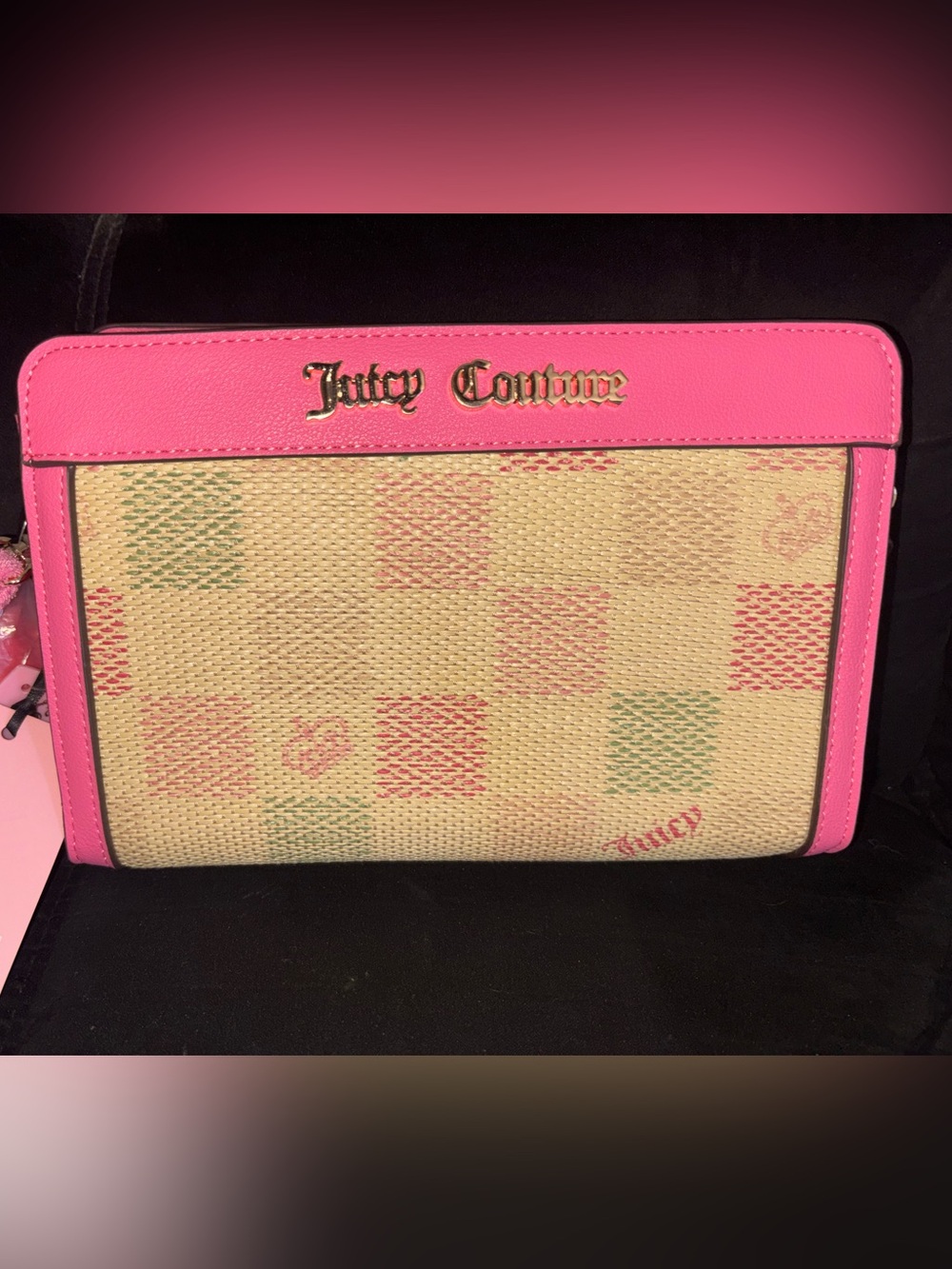 Juicy Couture Pink Trim Woven Check Wristlet